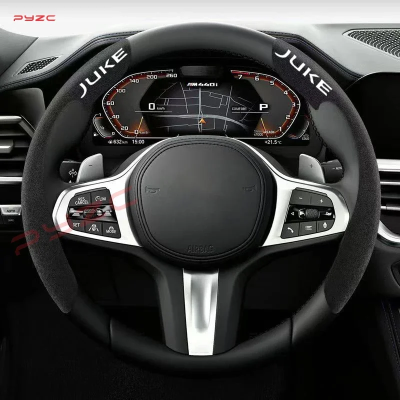 Car Steering Wheel Cover Black Suede Leather for Nissan Juke F15 F16 Auto Anti-skid Accessories