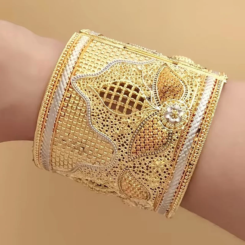 

Wide Bangles Gold Plated Luxury Wedding Brid Bracelet Arabic Turkish Bridal Gift Ethnic Gold Bangle for Women