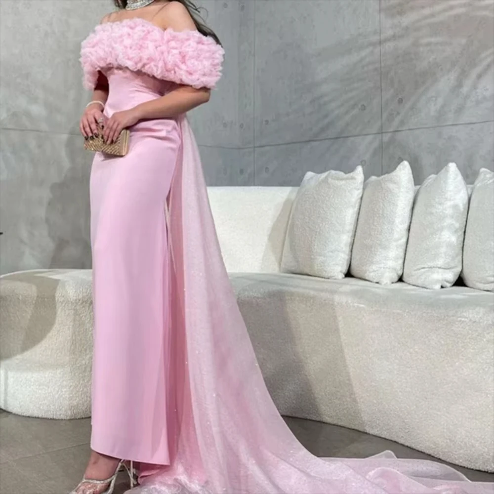 

Baby Pink Off the Shoulder Prom Dresses Mermaid فساتين السهرة Detachable Train Ankle-Length Vestidos De Noche 2025 Evening Dress