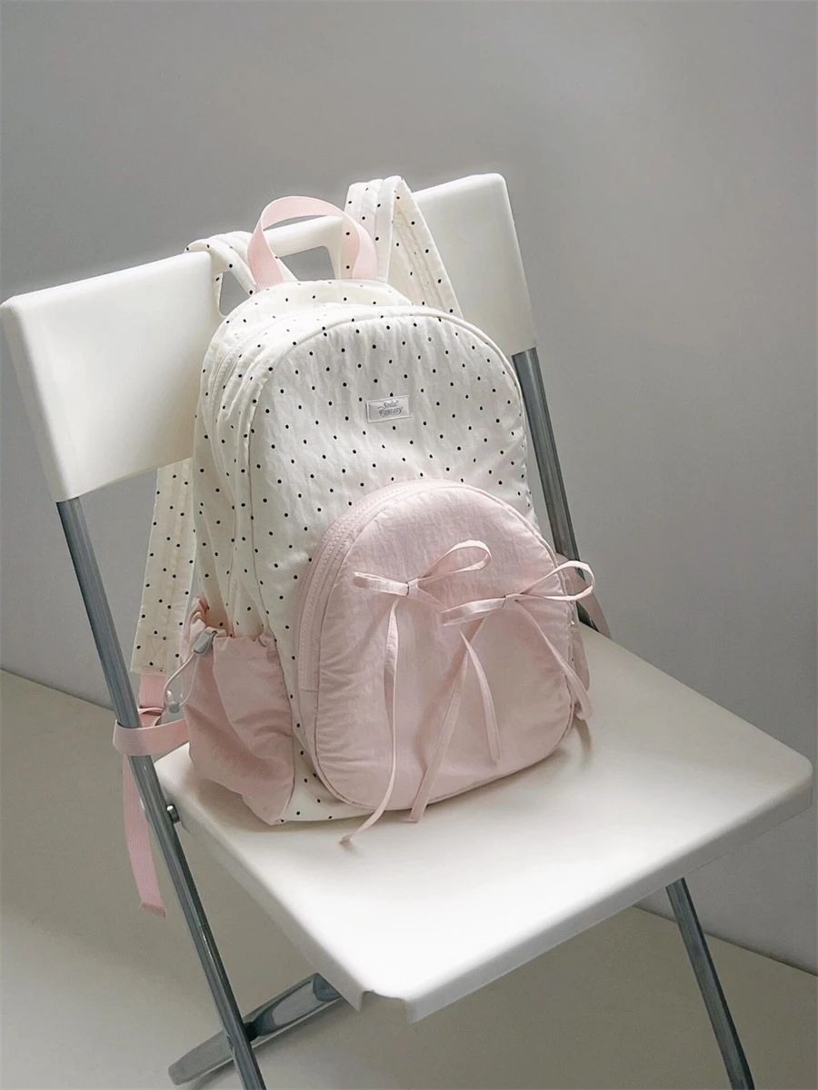 

Cute Sweet Girl Backpack College Style Butterfly Bow Wave Point Backpacks Student Commuting Class Backpack