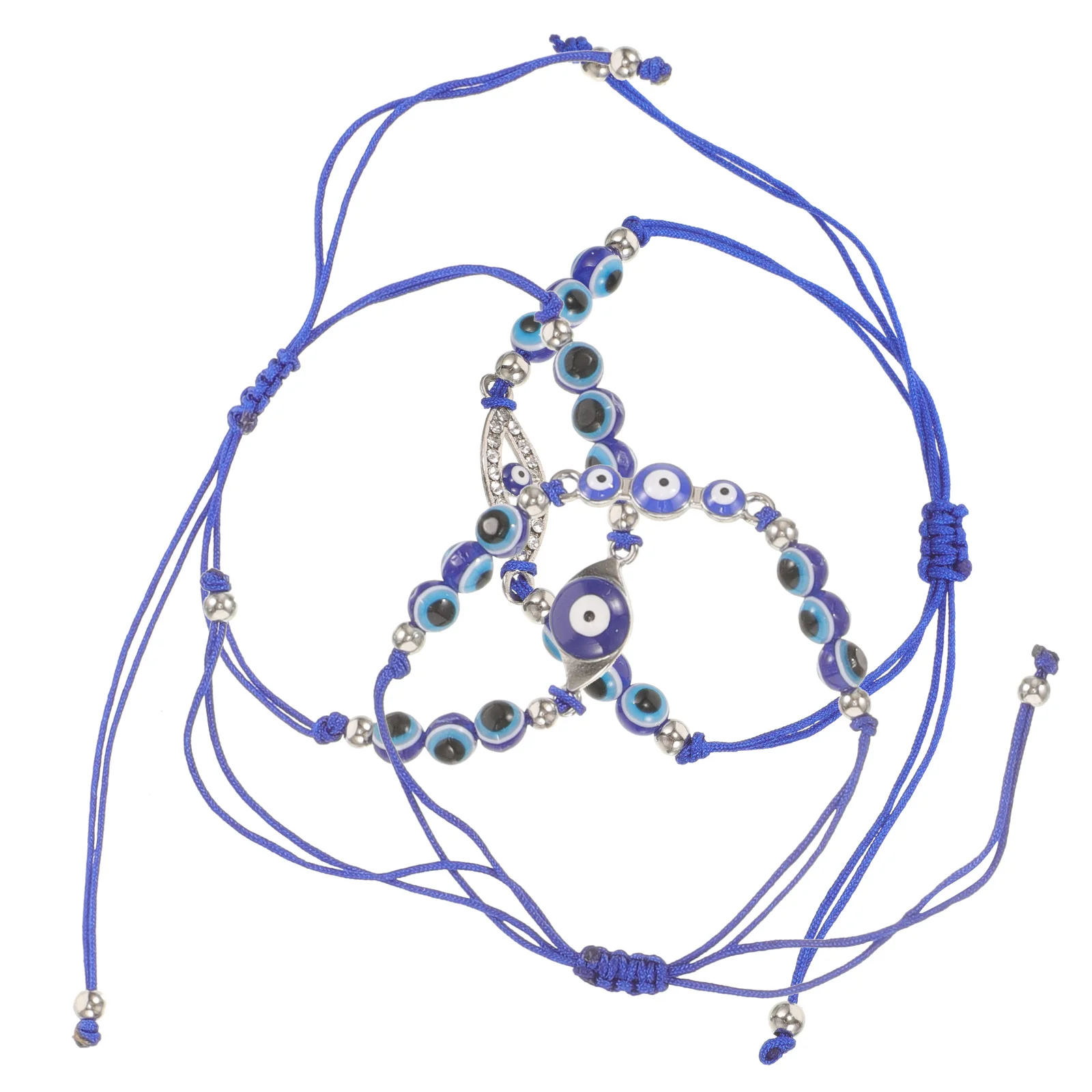 

3Pcs Beaded Bracelet with Evil Eye Charm Alloy Wax Thread Fashion Arm Band for All Ages Gift for Her Christmas Party Charms