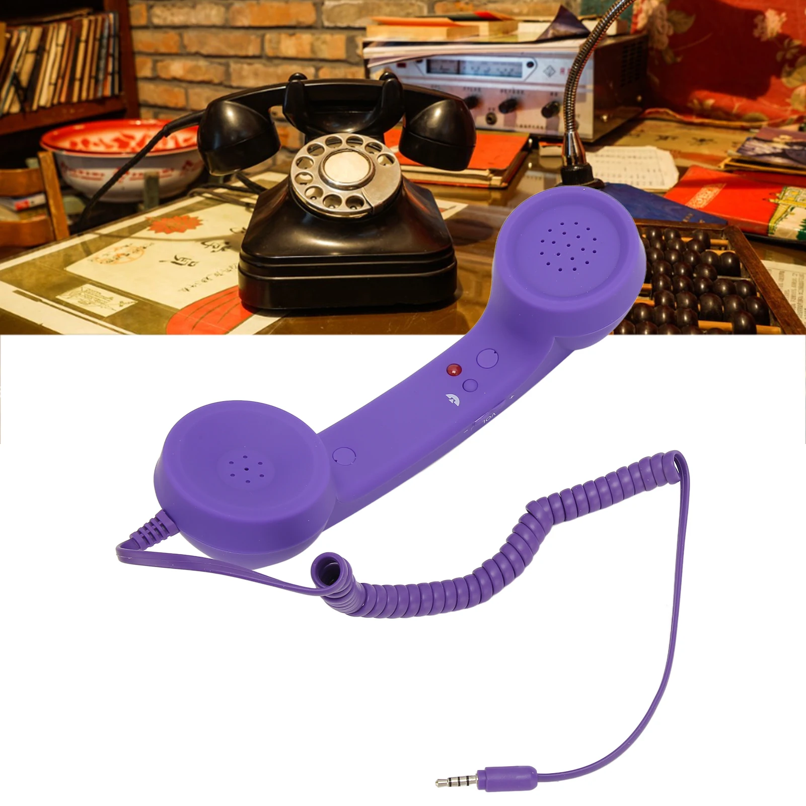 Handheld Phone Receiver Retro 3.5mm Plug Adjustable Volume Cell Phone Handset Clear Sound Coiled Cord for Smartphone