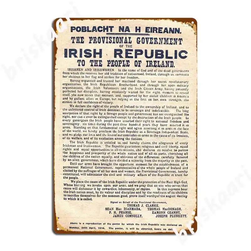 1916 Proclamation Of The Irish Republic Tin Sign Posters Retro Proclamation Metal Plaque Poster Personalized Mural Decor Sign