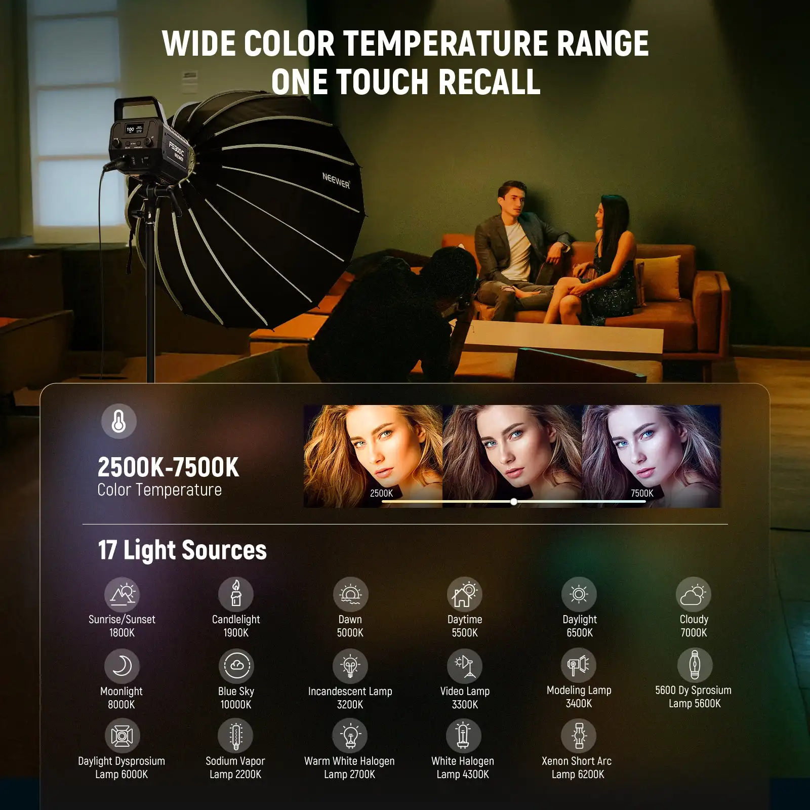 NEEWER FS300C 300W RGB LED Video Light Bowens Mount Photography Light for Video Recording Live Streaming - view 3