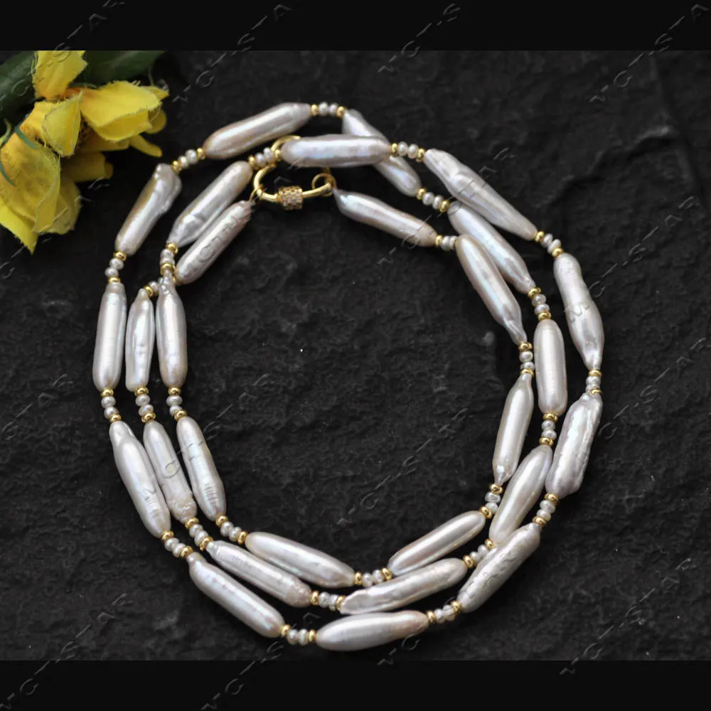 Z14311 ريال 38 "30mm الأبيض أسطواني لؤلؤ المياه العذبة قلادة اللؤلؤ الصغير تشيكوسلوفاكيا #4