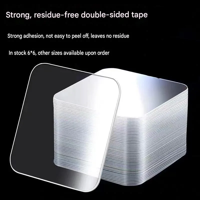 200Pcs Ultra-strong Glue Double Sided Adhesive Tape Transparent Square Wall Stickers Patch for Bathroom Seamless Waterproof Nano