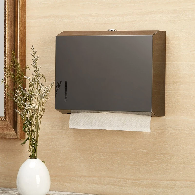 

Golden Public Toilet Tissue Box Holder Rectangular Tissue Case Paper Dispenser Stainless Steel Wall-mounted Without Punching