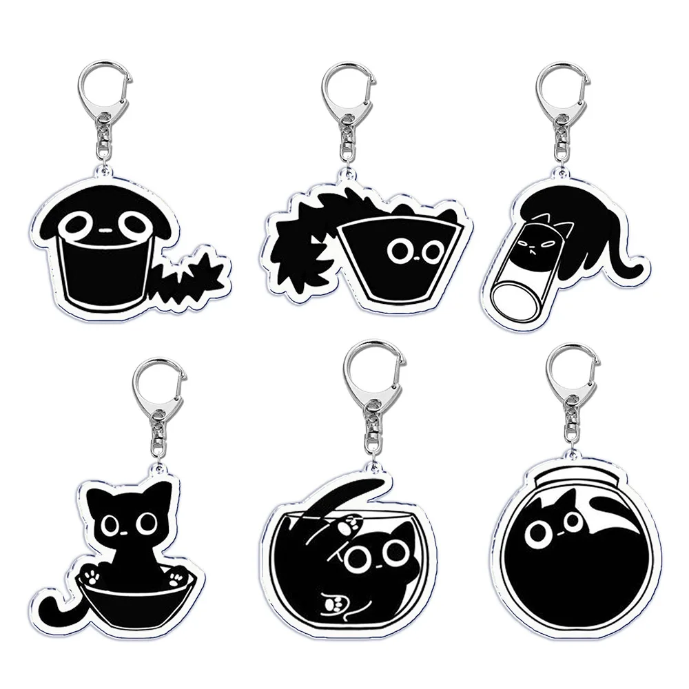 Cute Cartoon Cat Pet Keychain KeyRing Fashion Funny Black Cat Popular for Bag Pendant Llaveros Aaccessories Gift