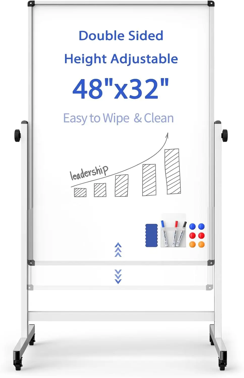 

Double-Sided Magnetic Dry Erase Board on Wheels, Mobile Whiteboard with Stand for Office, Classroom, Home (32" x 48")