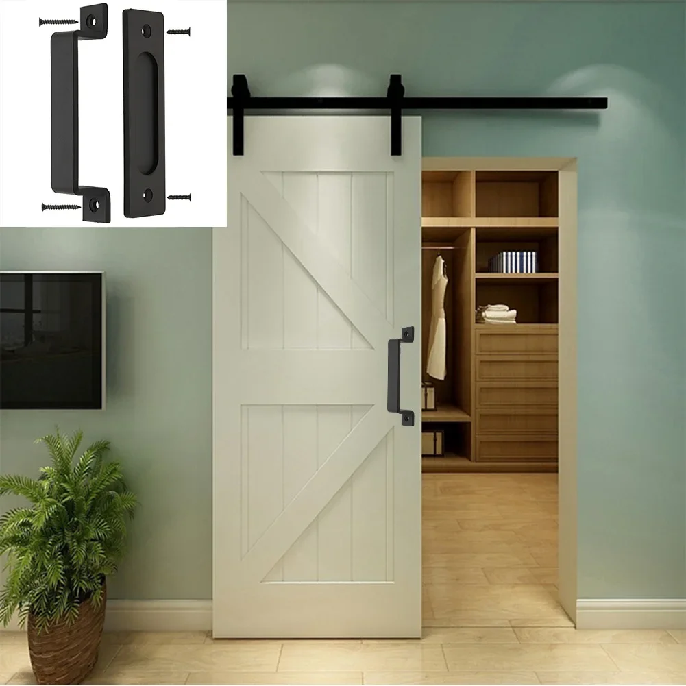 No-punch Heavy Duty Sliding Barn Door Handle Double Sided Design Black No-slotted Sliding Door Open Mounted Door Handle