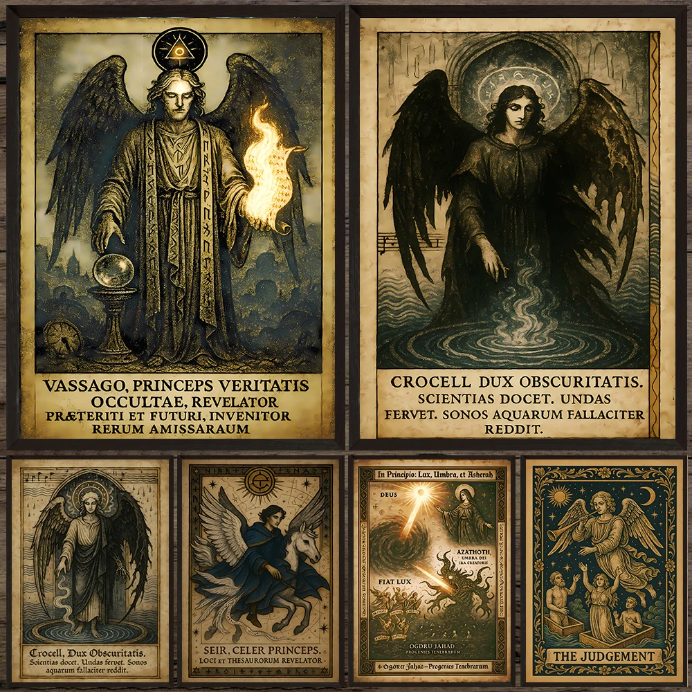 

Angels Of Light And Darkness Abstract Wall Art Canvas Painting,The Lucifer,Holy Angels,Occult Art Poster Print Home Decoration