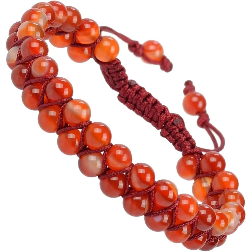 1pc 6mm Nature Carnelian Red Agate Stone Double-layer Braided Adjustable Bracelet Suitable For Men And Women Daily Wear