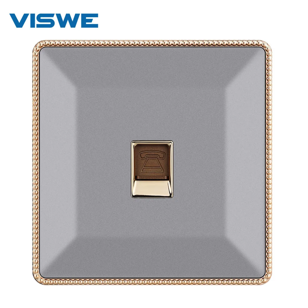 VISWE Universal Telephone Outlet RJ11 TEL Jack Wall Electrical Socket Acrylic Panel with gold border