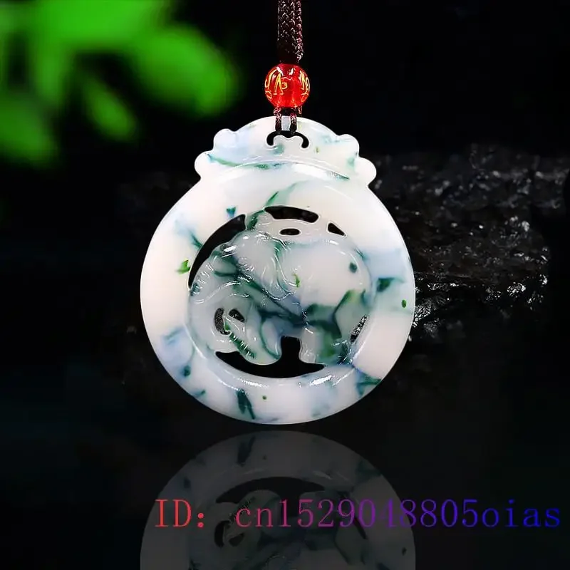 

Jade Elephant Pendant Chinese Jadeite Jewelry Amulet Carved Fashion Natural Necklace Double sided Gifts Gemstone Charm