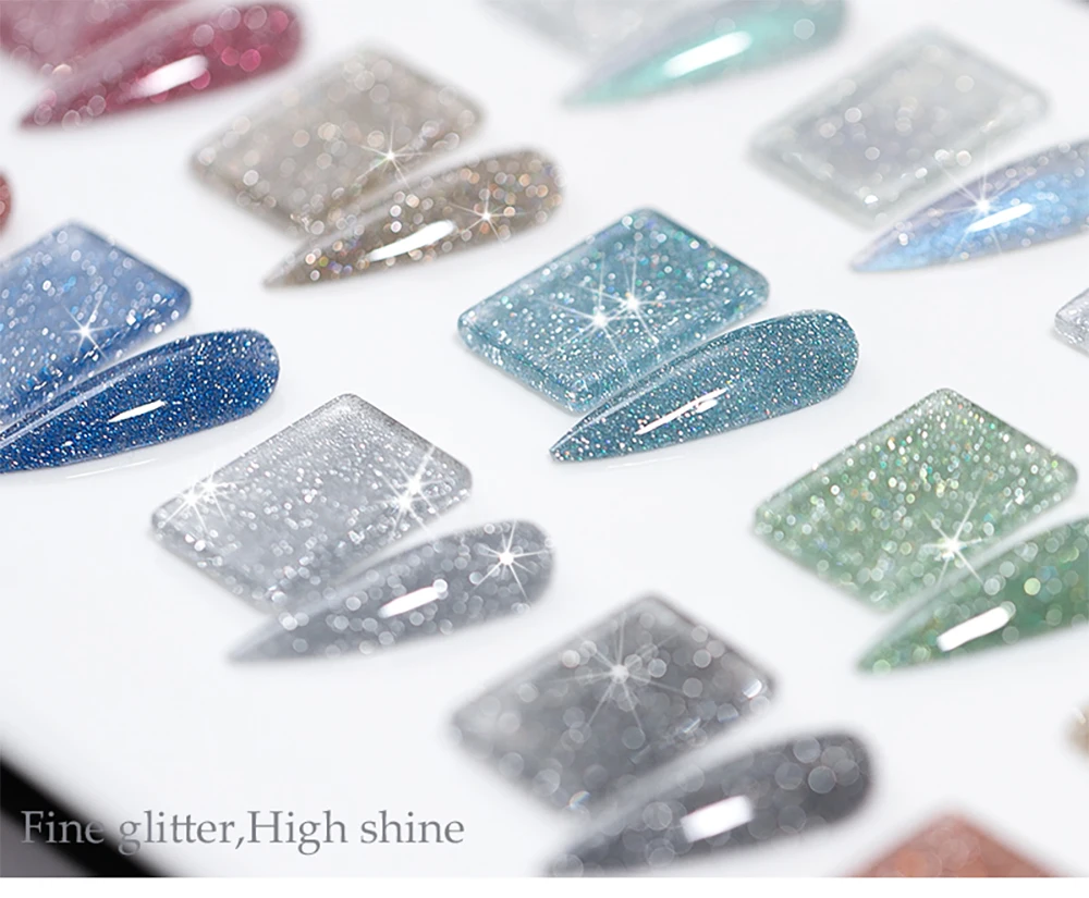 Vendeeni 15 Farben/Set Glitzer-Broken-Diamond-Gel-Nagellack, semi-permanenter Flash-Laser-UV-Soak-Off-Gel-Lack mit Display – Detail 17