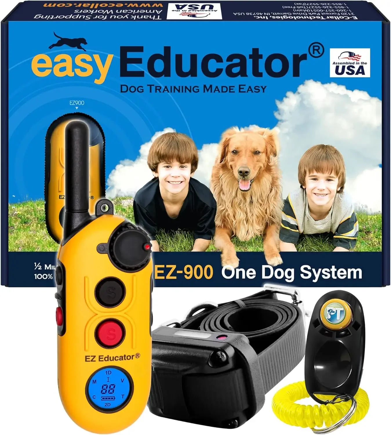 EZ-900-1/2 Mile Remote Waterproof Dog Trainer - Static, Vibration and Sound Stimulation Collar with PetsTEK Do