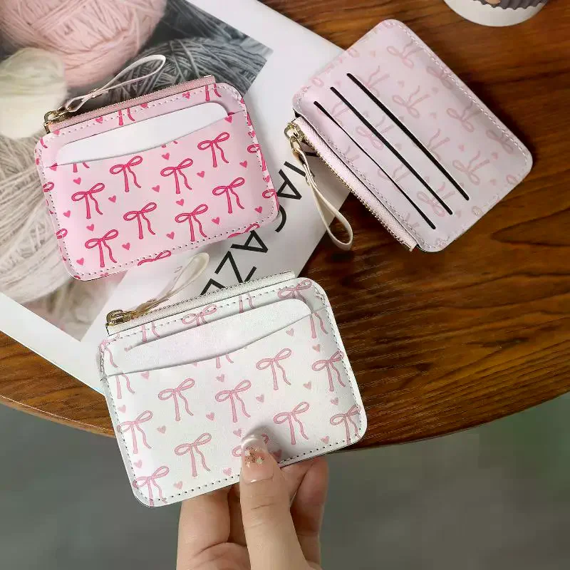 Stylish Bow Decor Small Coin Purse Multi Card Slots Slim Card Holder Wallet For Women Girls Daily Shopping Travel Carry