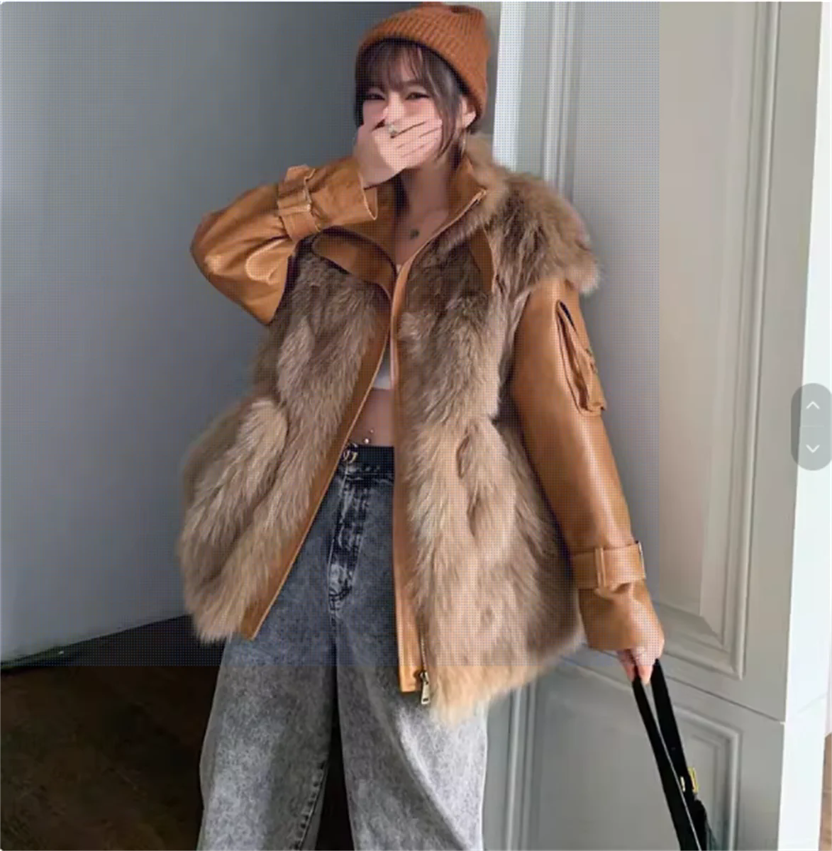 Boutique women's winter new style, medium to long fox fur spliced motorcycle casual fur coat, coat