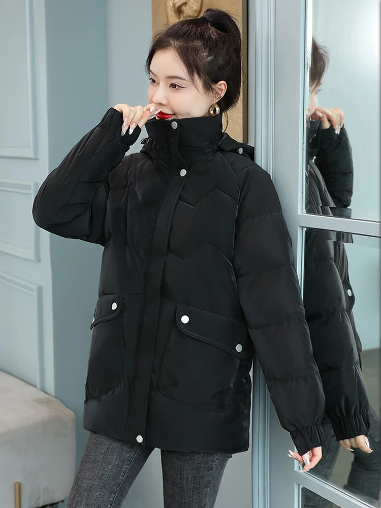 

New Hooded Thick Down Jacket 2023 New Cotton Winter Coat Grandmother Wear Long Parka Women Streetwear Solid Color