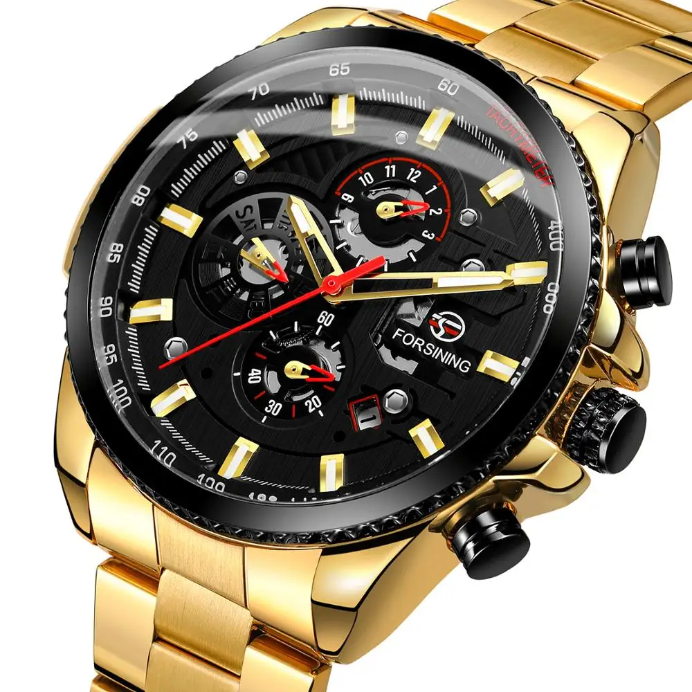 

New Arrival Forsining Luxury Watch Men's Automatic Self Wind Mechanical Movement Chronograph Male Watches Stainless Steel Watch