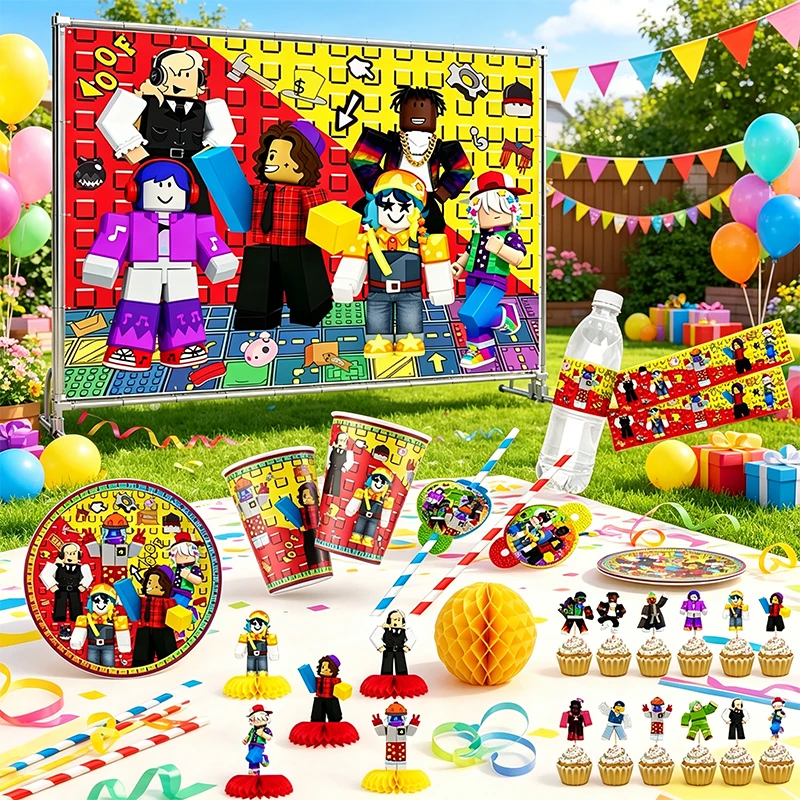Party Games In Roblox - Roblox-Design: Pappteller, Becher, Strohhalme, Roboter-Dekoration, Spielzeug,