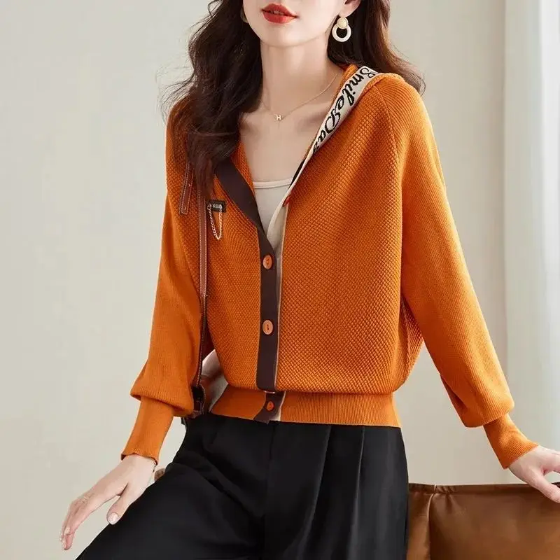 Autumn Coat 2024 New Design Sense Niche Casual Hooded Bat Knitted Cardigan Short Top