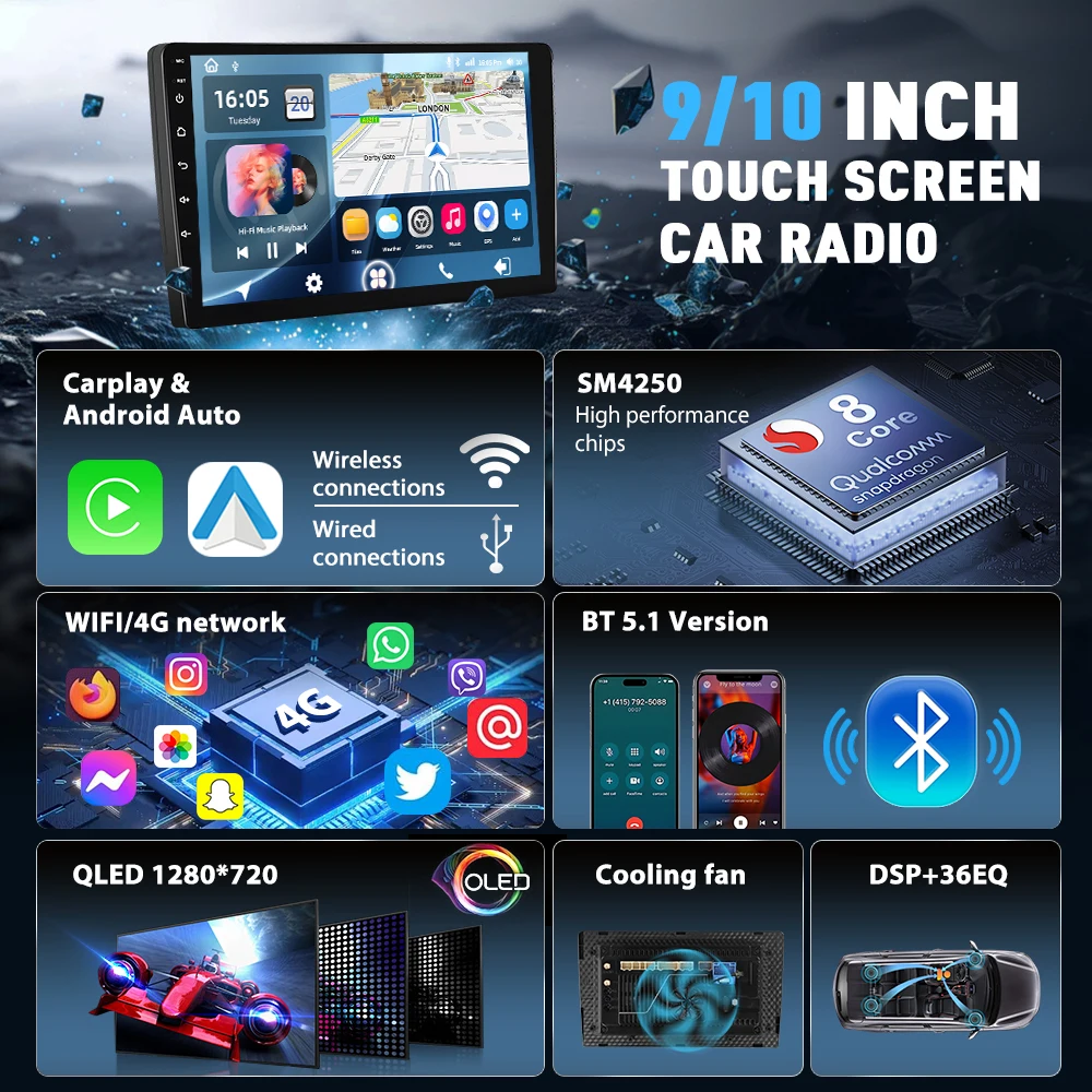 Radio Estéreo para Auto Android 2DIN Podofo Qualcomm 8Core para Land Rover Freelander 2 2007-2012, Navegación GPS, Carplay, Android Auto, BT 3