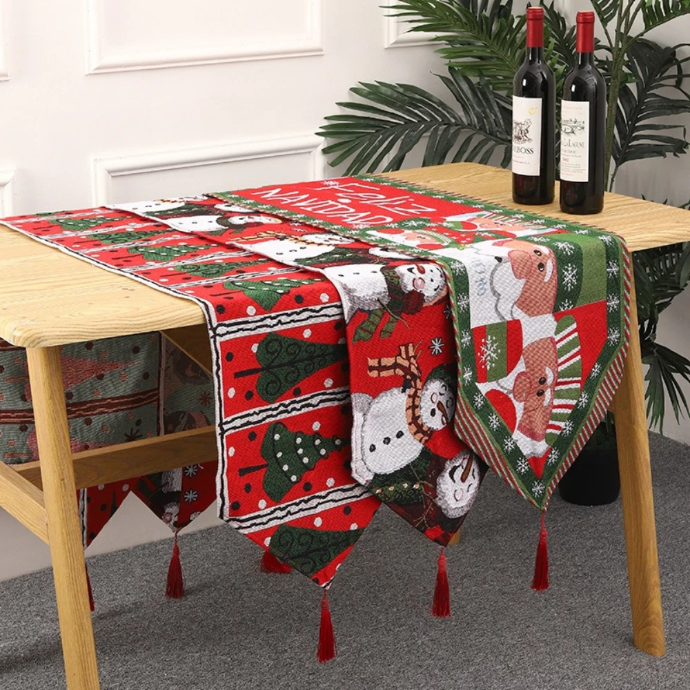 

180x35CM Christmas Table Runner Knitted Fabric Christmas Table Flag Dining Coffee Table Santa Claus Home Decoration Navidad