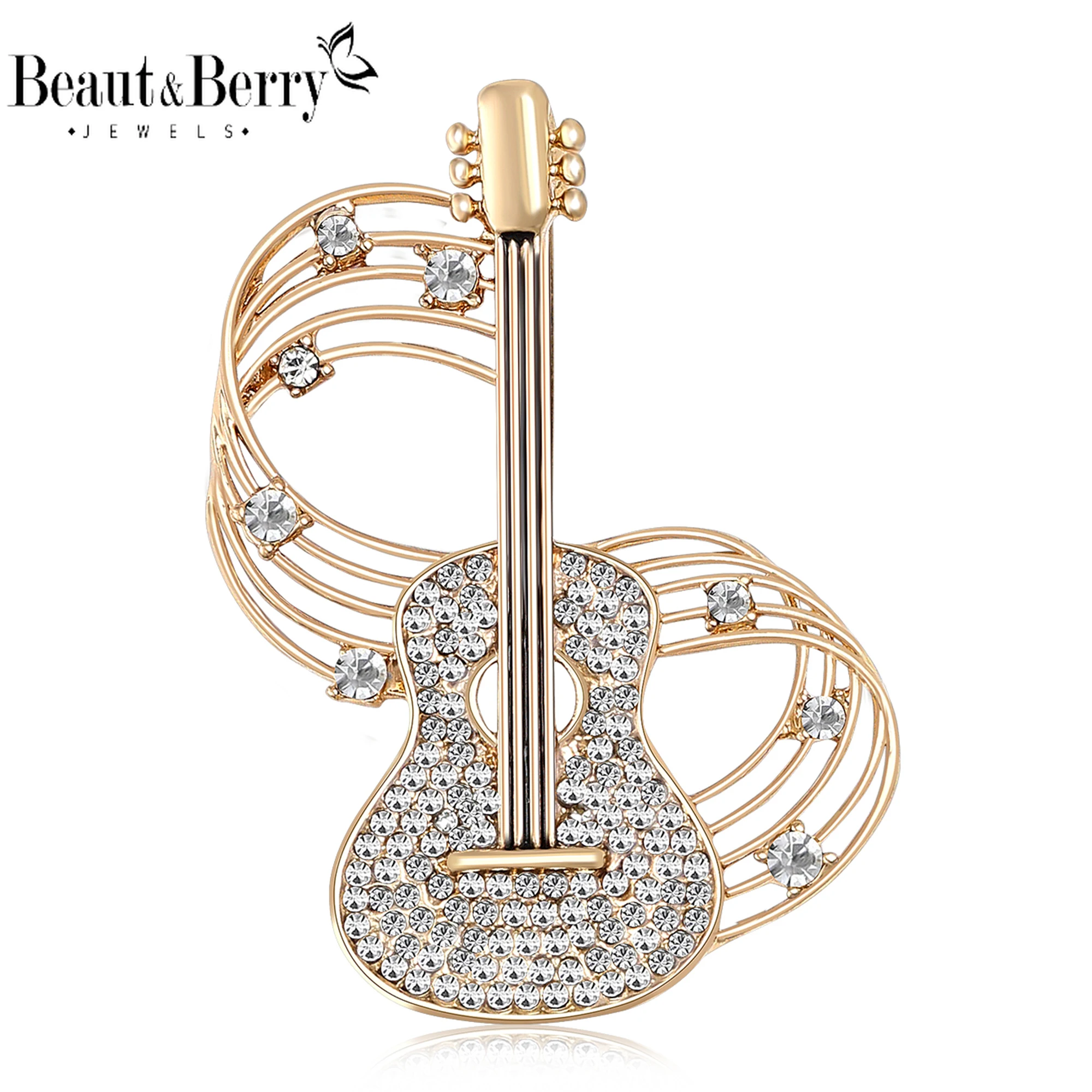 Beaut&Berry Trendy Music Guitar Brooches for Women Musical Instrument Pins Friends Party Gifts Banquet Jewellery Accessories