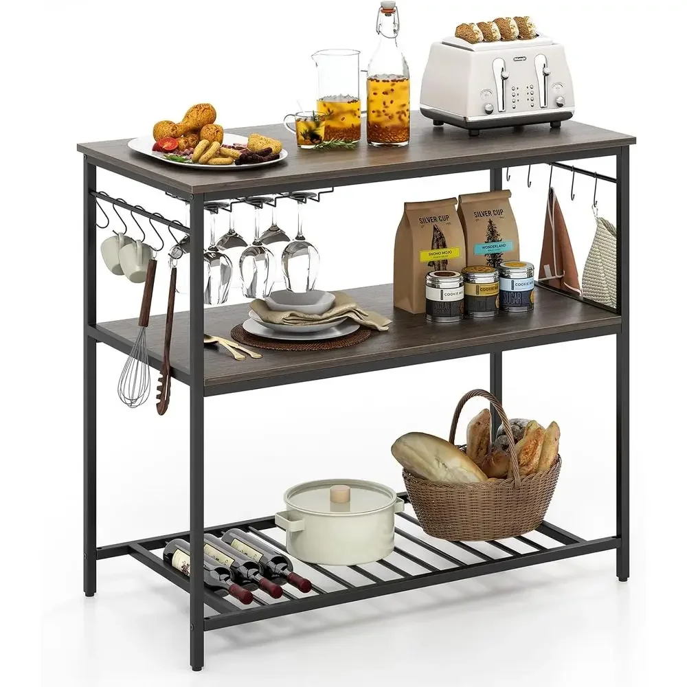 48 Multi-tier Kitchen Island with Worktop, Industrial Style Metal Storage Rack, Easy Assembly - Gray & Black