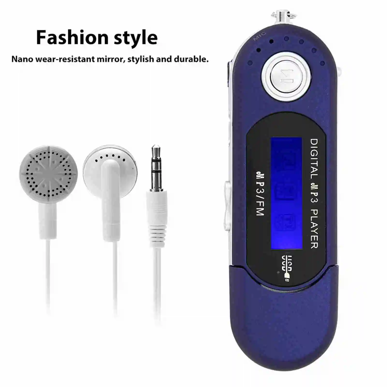 Portable Music MP3 USB Player with LCD Screen Voice Memory Card (Black Blue White)