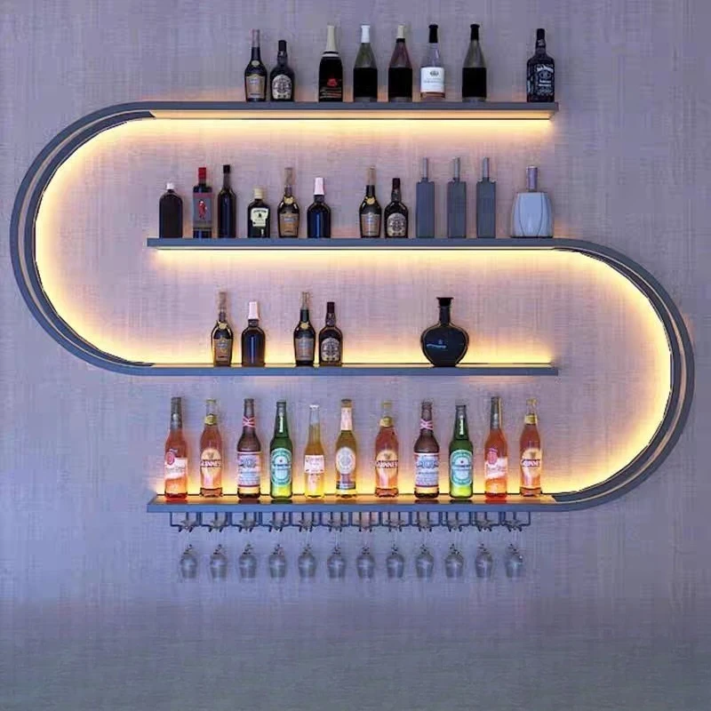 

Wall-mounted bar rack Wrought iron geometric art wine cabinet Illuminated wall-mounted wine rack Industrial-style bar