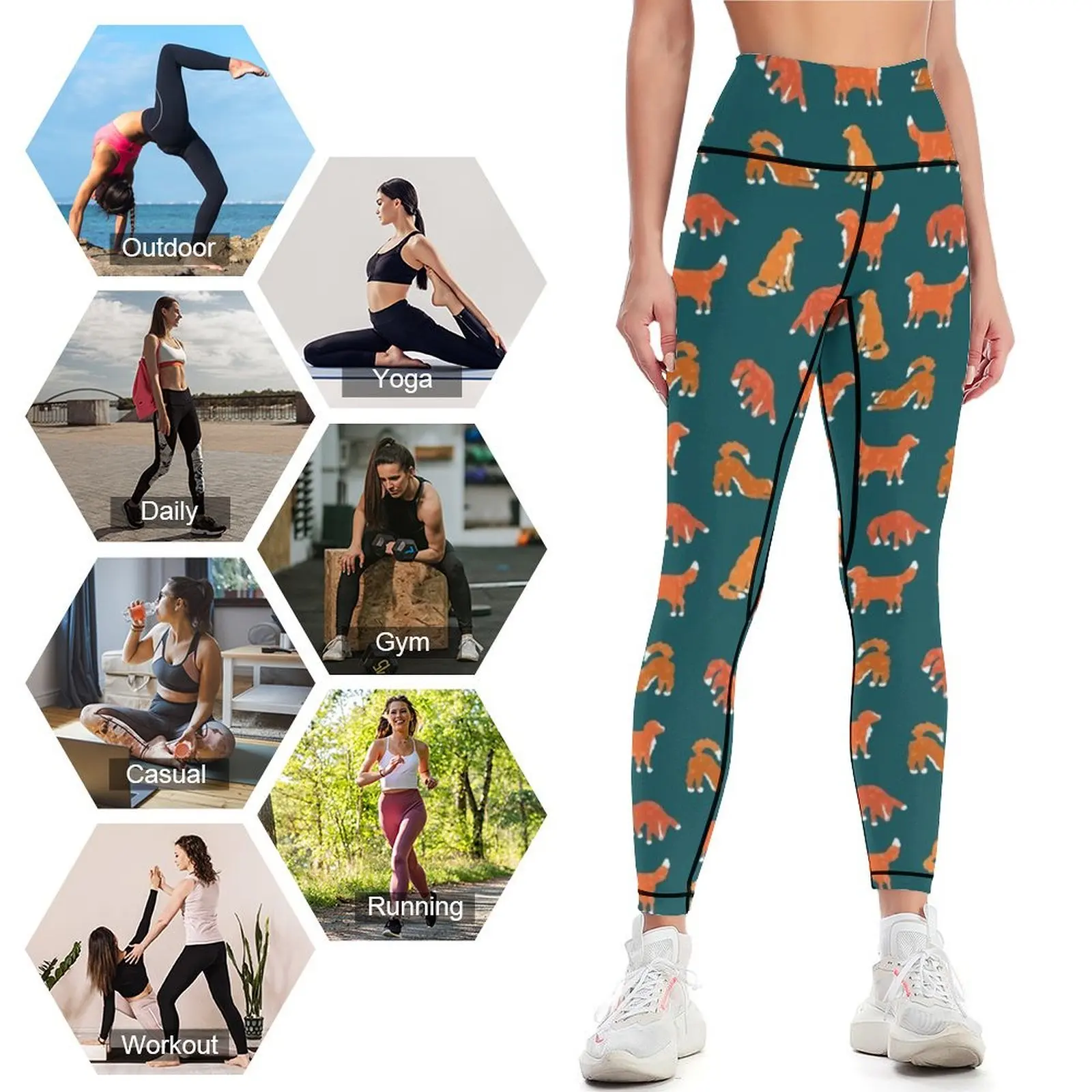Artsy Abstract Tollers - Teal Leggings Women's sports legings for fitness Sports female Womens Leggings image 4