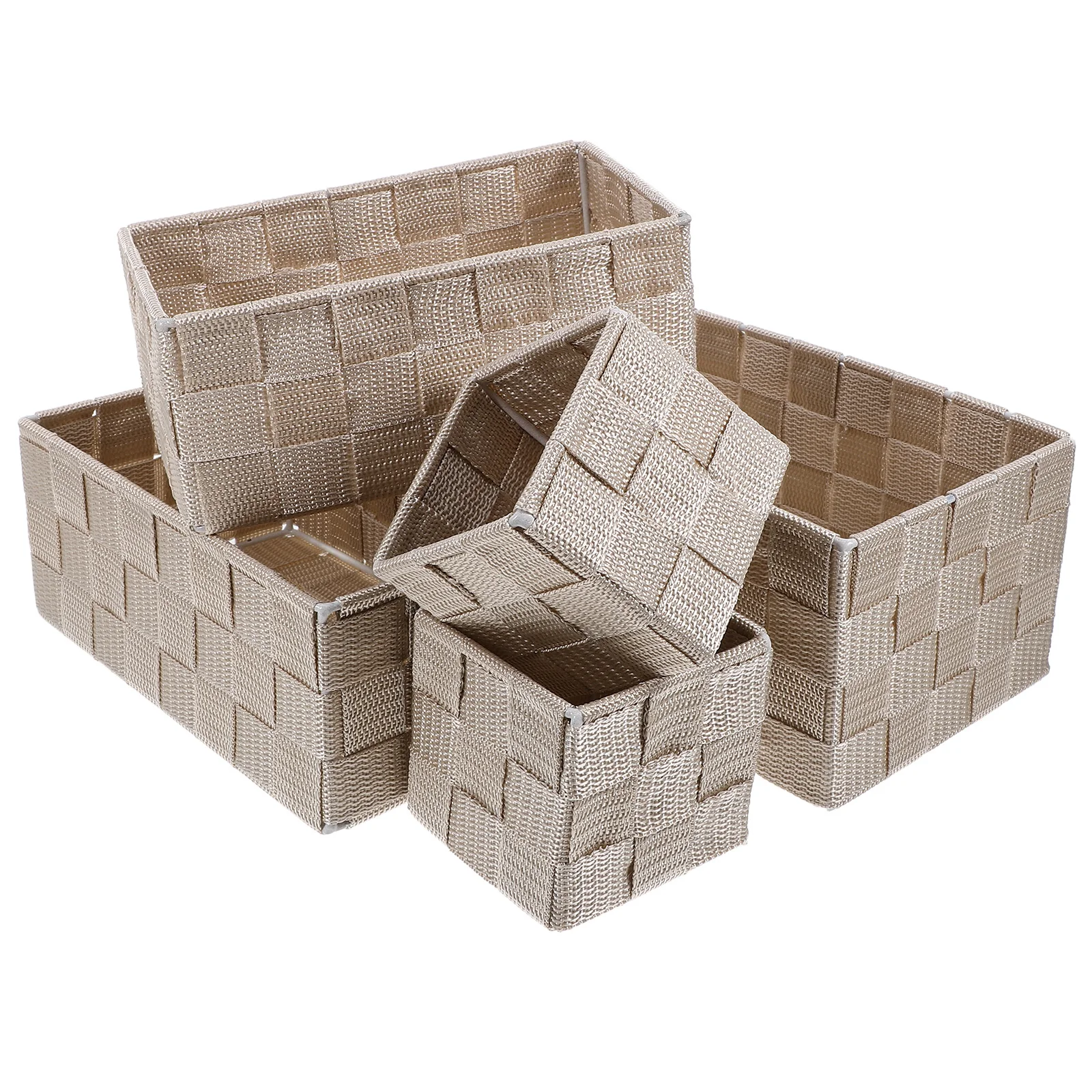 Woven Storage Baskets Beige Bins Bathroom Desktop Kitchen Tray Snack Holder Versatile Design Durability Easy Cleaning
