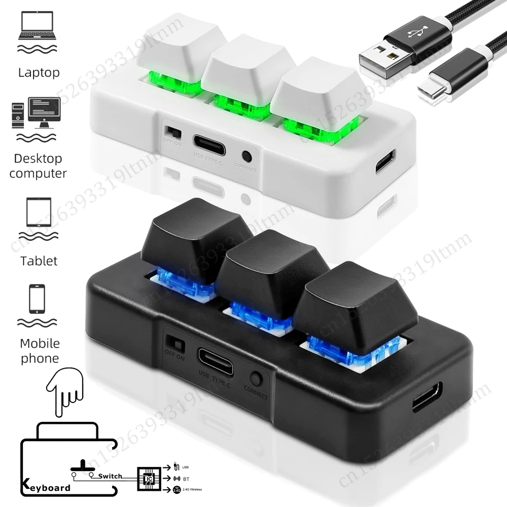 MK321Pro Programming Macro Custom Keyboard 3Key Copy Paste Mini Button Photoshop Gaming Mechanical Keyboard USB+BT+2.4G Wireless