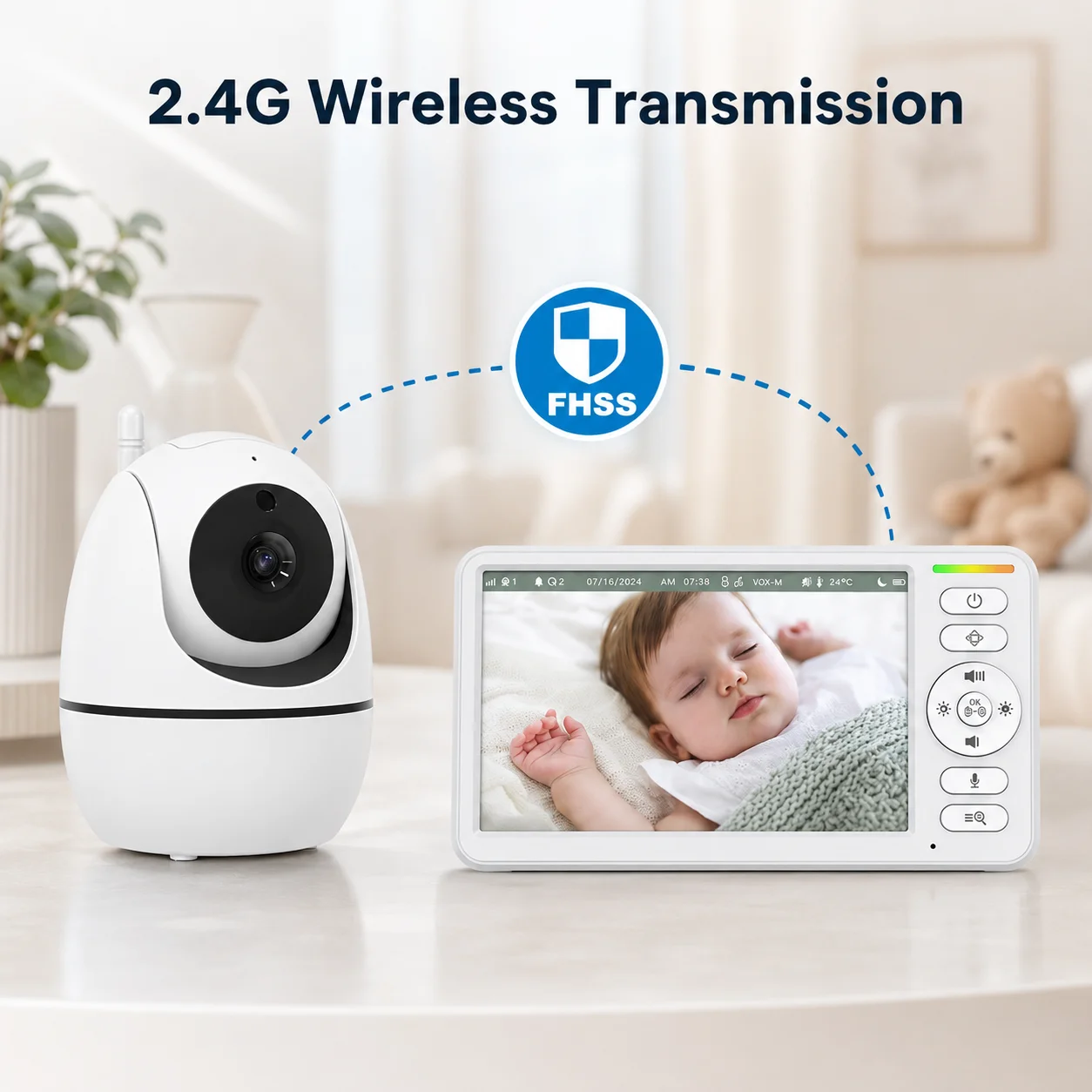 5-Zoll-PTZ-Babyphone-Kamera mit Audio, 5000mAh wiederaufladbarem Elternbildschirm, 4-fachem Digitalzoom, Zwei-Wege-Kommunikation, IR-Nachtsicht, VOX-Geräuscherkennung, Raumtemperaturüberwachung, 5 Schlaflieder, Fernüberwachung, kabelloser Videomonitor für Kinderzimmer, Schlafzimmer und Babypflege – Detail 11
