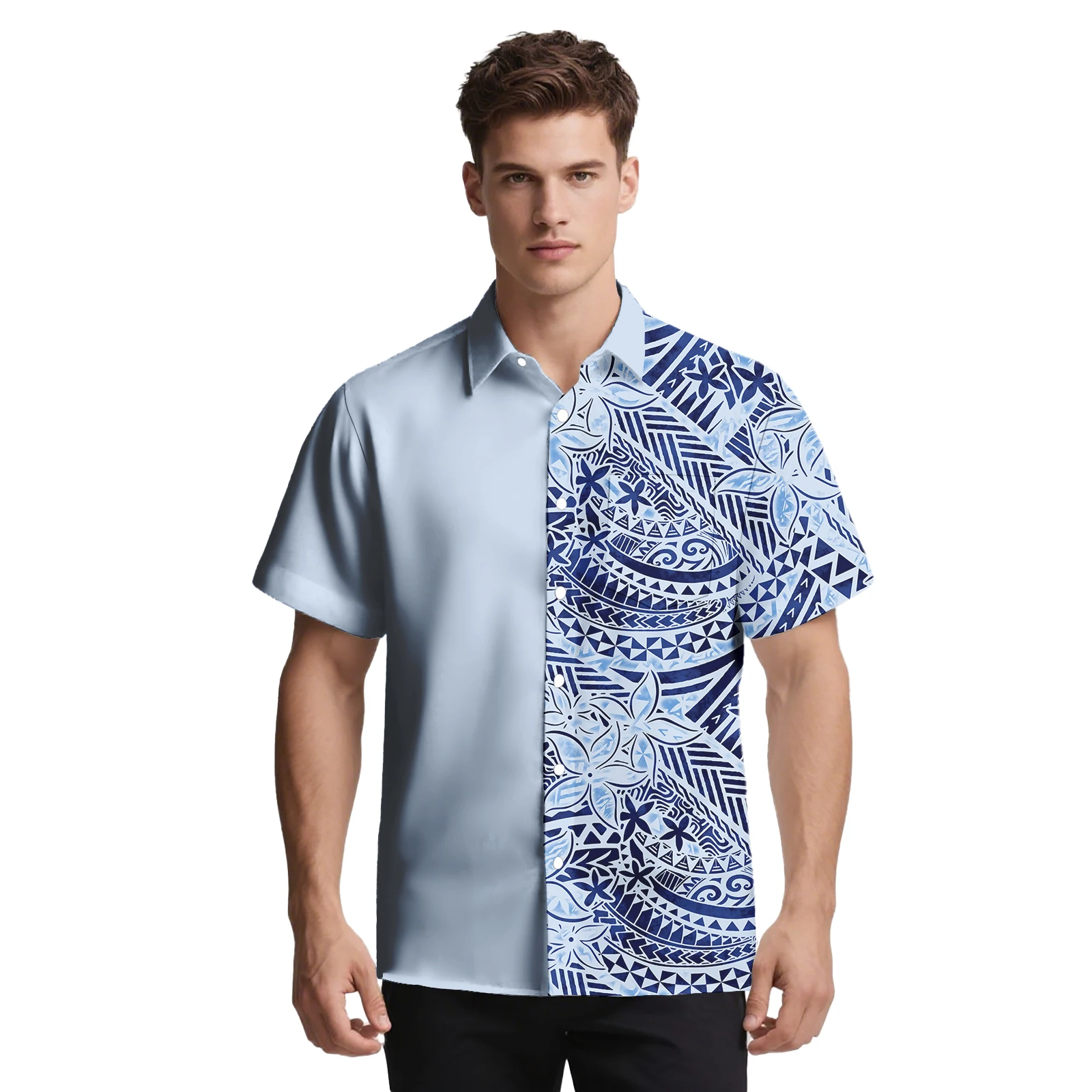 ملابس رجالية مخصصة بياقة مقلوبة من البوليستر بتصميم شاطئ هاواي قميص ألوها أنيق لحفلات ساموا بولينيزيا #1