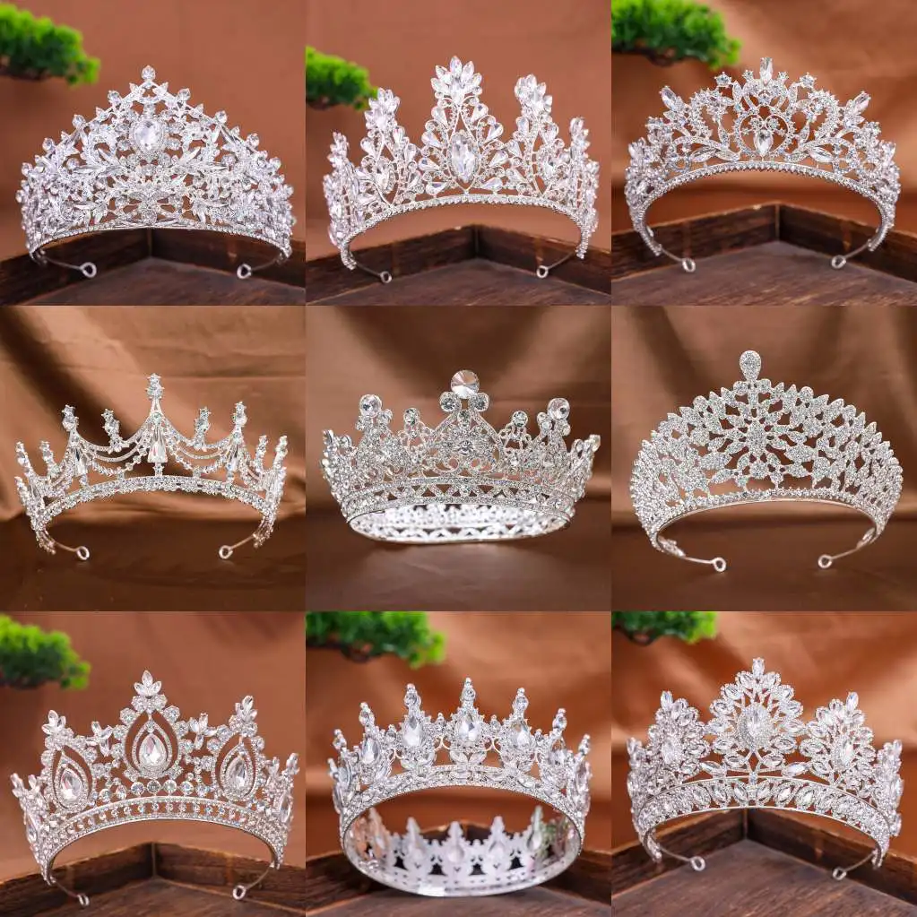 Silver Color Crowns and Tiaras Wedding Hair Accessories For Women Crown For Bridal Crystal Rhinestone Diadema Tiaras Bride Crown