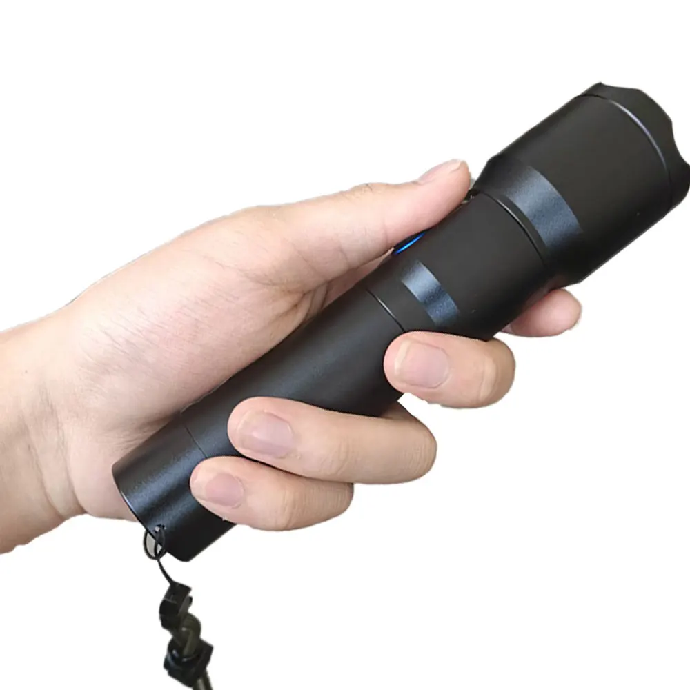 Rechargeable zoom flashlight can be used as an emergency power source to illuminate the flashlight