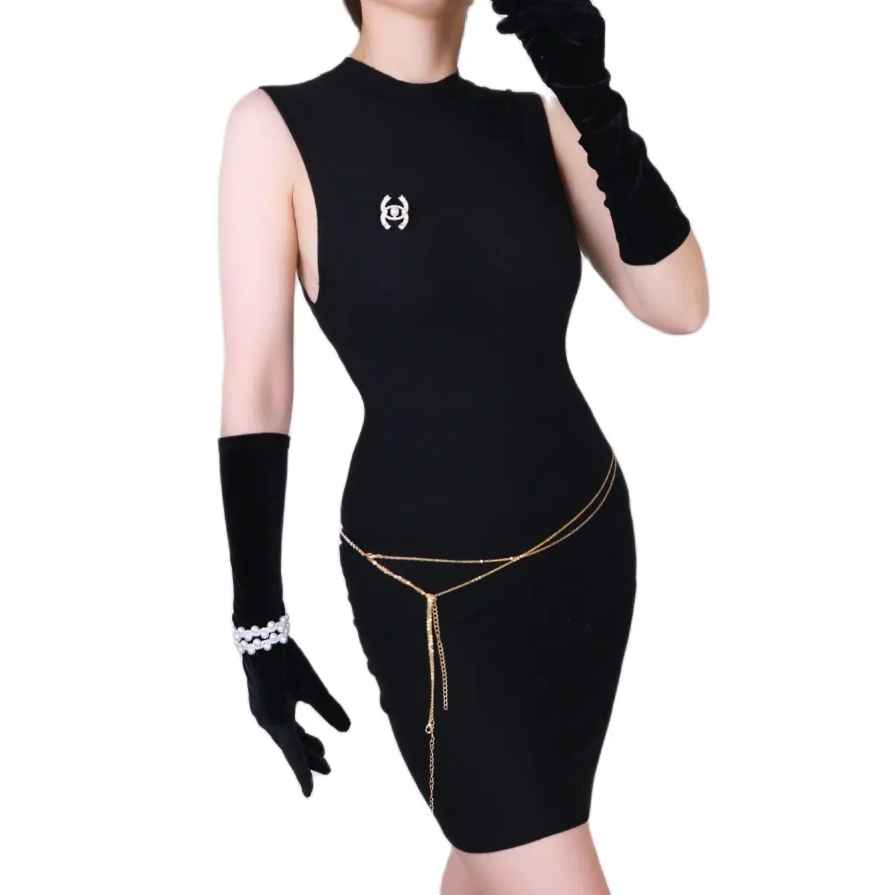 

Black Velour Gloves 40cm Medium And Long Section Vestido de noche High Elastic Swan Velvet Gold Velour Touch Female