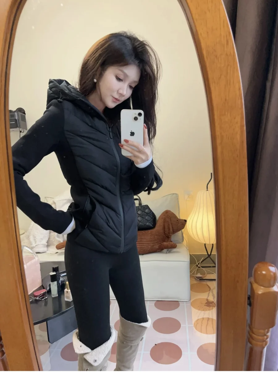 ETJ 2025 new  women's elegant fashion patchwork long sleeve standing collar hooded cotton jacket sport coat 8073227