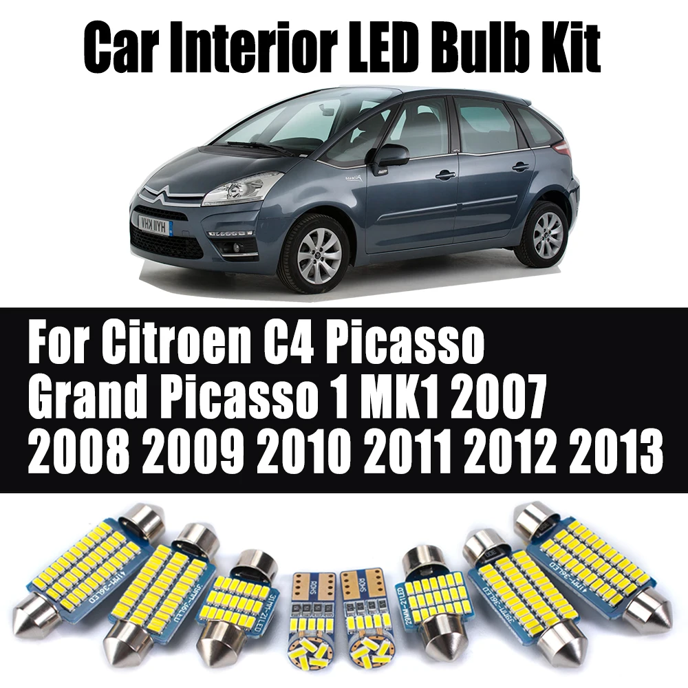

14 шт. комплект светодиодных внутренних ламп для чтения для Citroen C4 Picasso Grand Picasso 1 MK1 2007 2008 2009 2010 2011 2012 2013 аксессуары
