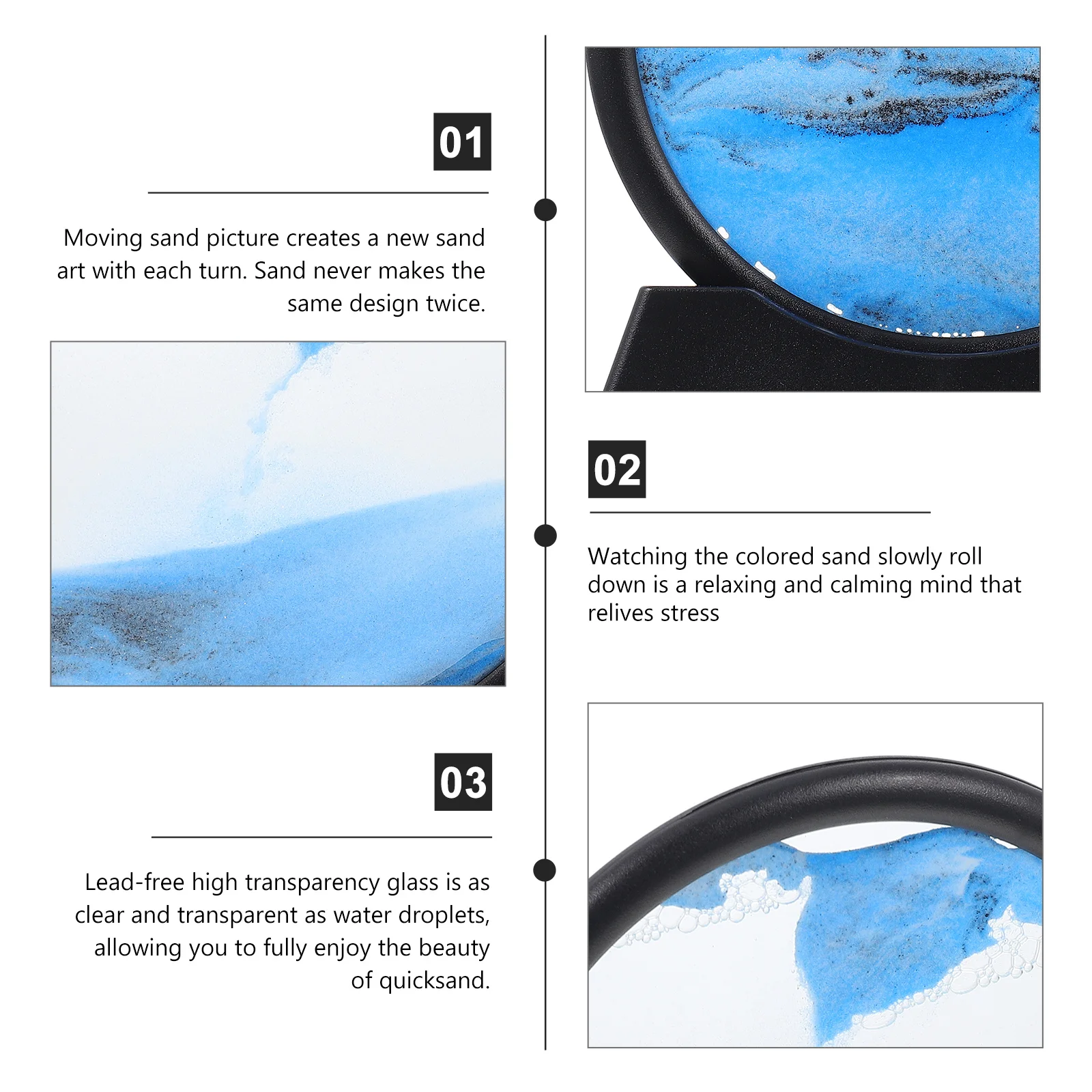 Marco redondo 3D, decoración artística de paisaje de arena móvil para escritorio, oficina, decoración del hogar, adorno de pintura de arena movediza