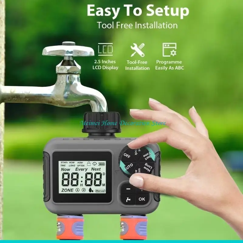 H7BF Water Timer Sprinkler Timer Outdoor Use 2 Zone Automatic Watering System For Even Plant Watering Gadget