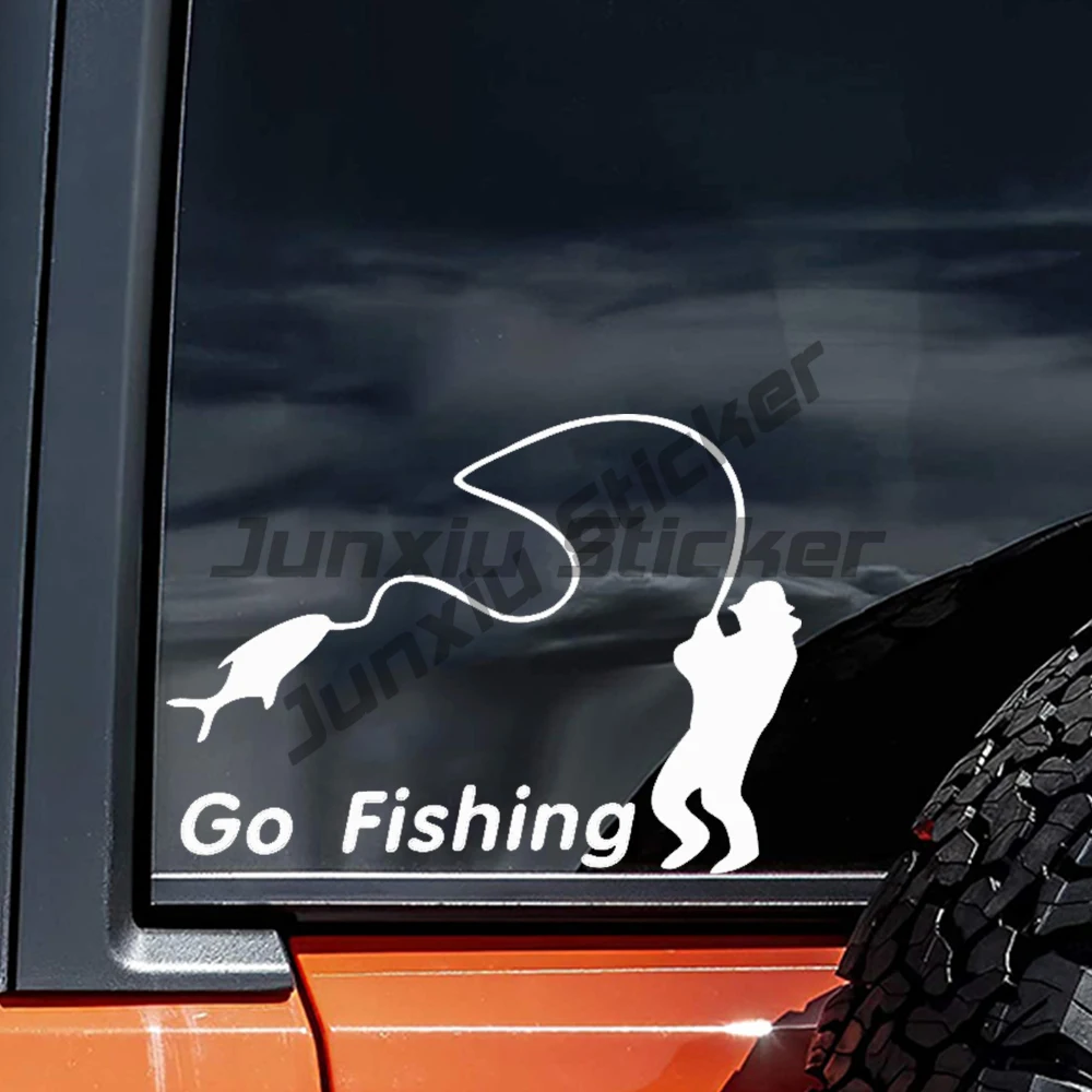 

Go Fishing Self-Adhesive Vinyl Car Bumper Sticker & Window Decal, A Gift for Fishing Enthusiasts