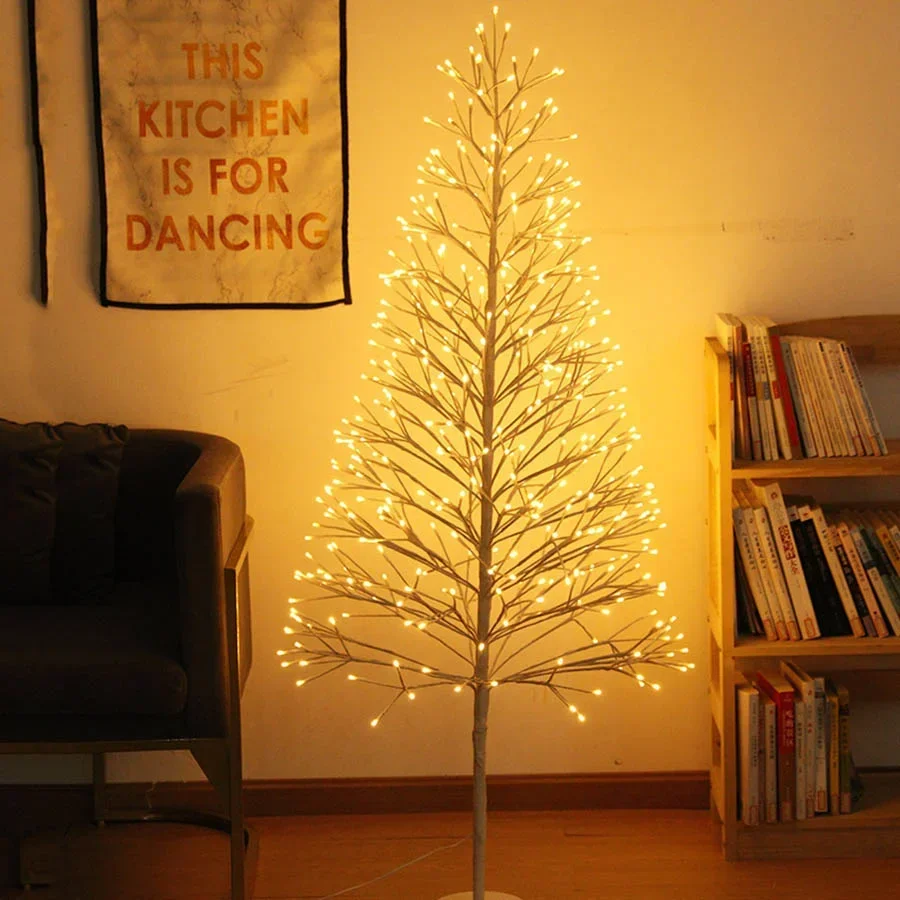 Árbol alpino blanco con ramita iluminada de 1,5 M y 1,8 M con luces de hadas, árbol de Navidad para espectáculo de luces al aire libre, decoración navideña para exteriores