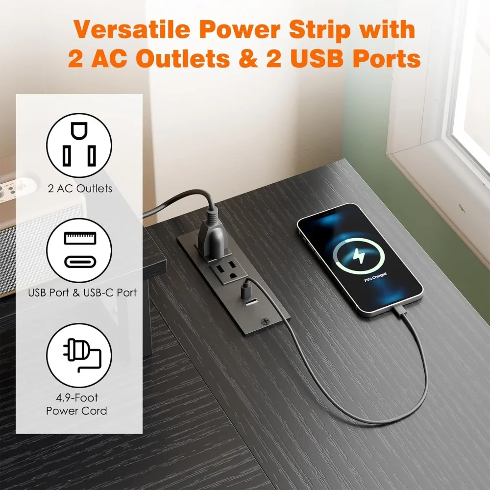 Fixwal Gaming Desk for Bedroom L Shaped Small Corner Computer Desk with Power Outlets and LED Lights, PC Desk