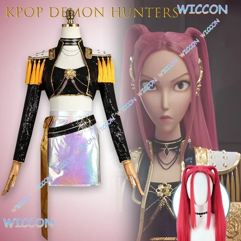 

KpopD emonHuters Mira Cosplay Costume Black Gold Stage Outfit Anime Dancewear Style Performance Costume Halloween Convention Cos