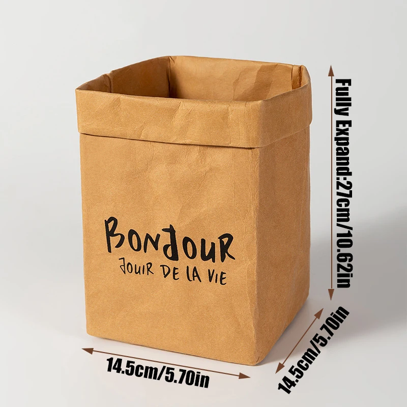 Waterproof Kraft Paper Bag, Large Capacity Reusable, Printed With English Letters, Thick Square Washable Packaging Bag ﻿