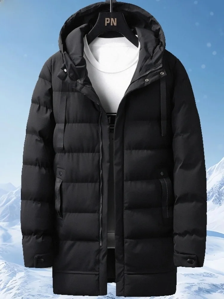 

Men's Winter Thiened down Cotton Jaet Paul Hooded Mid-Length Faion Urban Sle Warm Coat Polyester Fabric Long Sve Z...